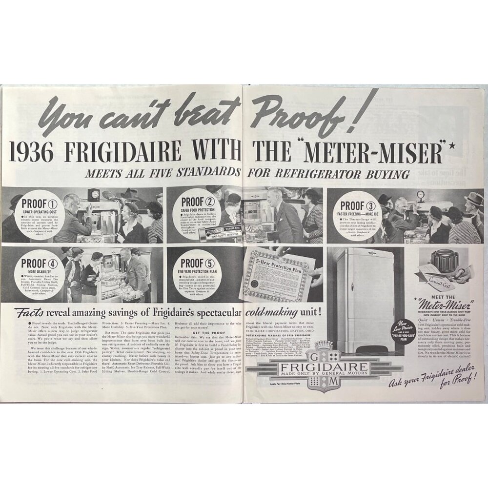 Frigidaire Meter-Miser Refrigerator Vintage Print Ad 1936 Dayton Ohio u Proof